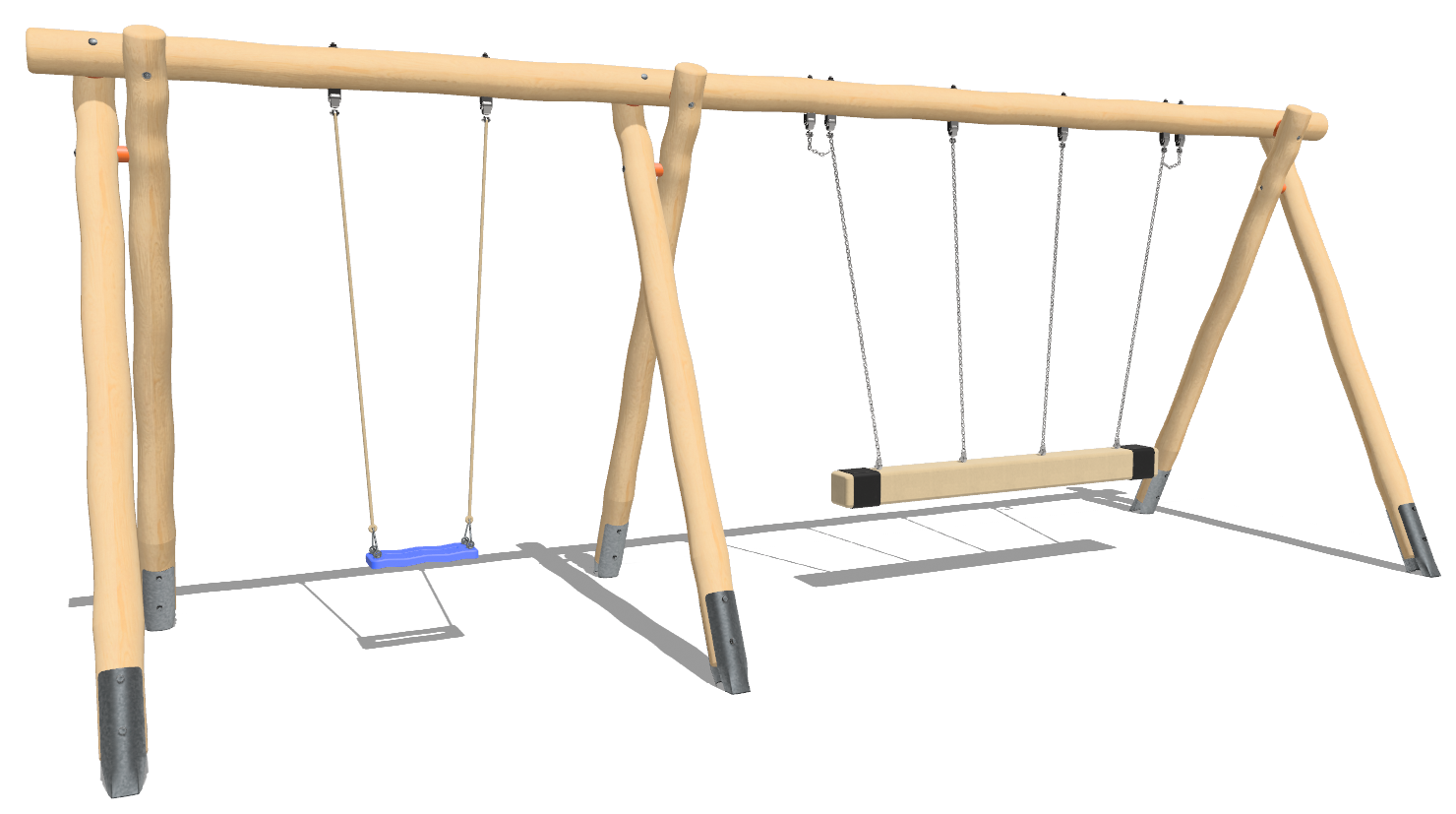 Trio-Schaukel mit Einfachschaukel aus Edelkastanie Ansicht 5