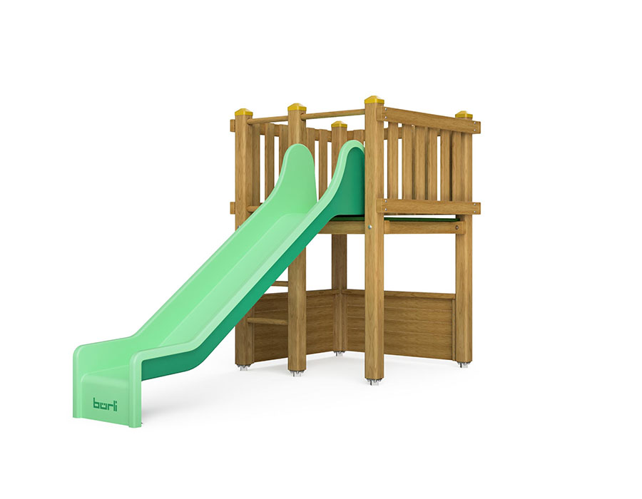 Spielturm-Kombination Kantholz, Podesthöhe 120 cm, Rutsche Ansicht 2