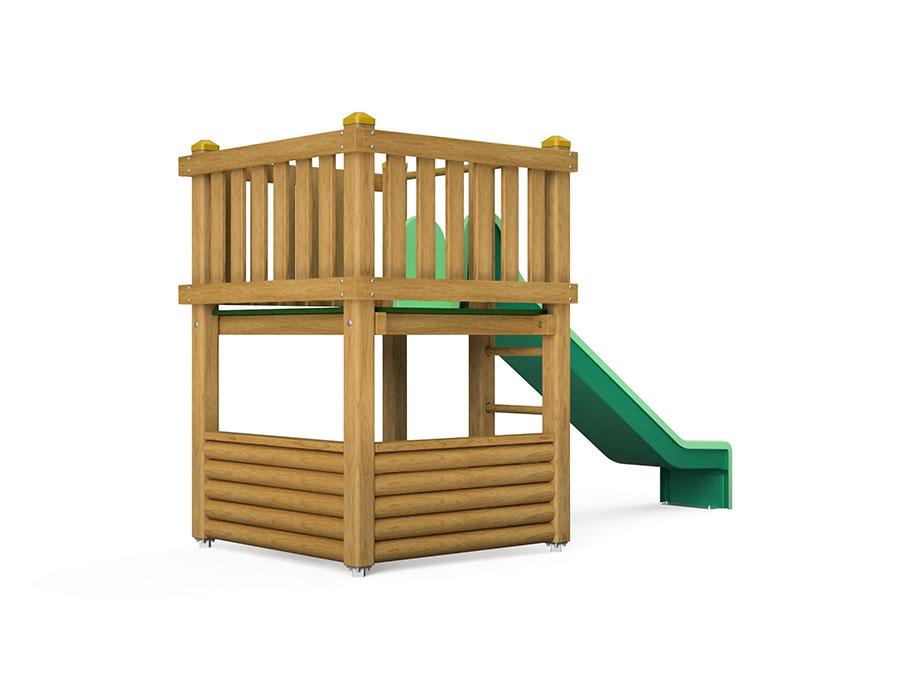 Spielturm-Kombination Kantholz, Podesthöhe 120 cm, Rutsche Ansicht 3