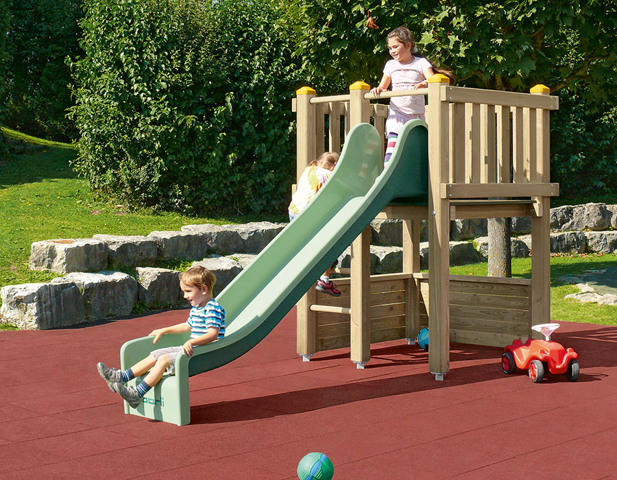 Spielturm-Kombination Kantholz, Podesthöhe 120 cm, Rutsche Ansicht 4