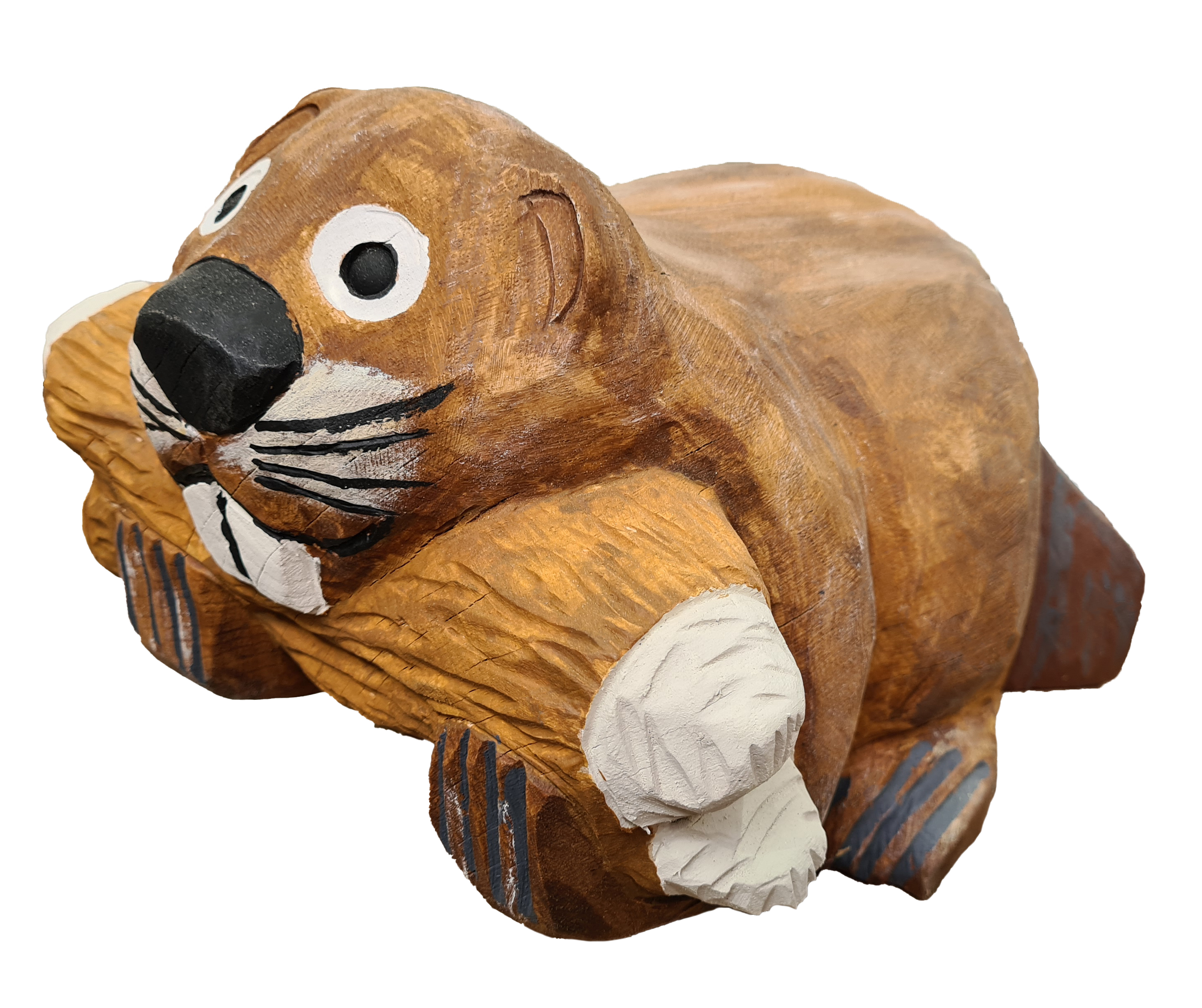 Pfostenkopf/Schnitzfigur Biber mit Holz - Ansicht 2