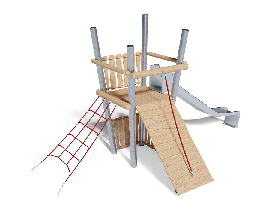 Spielturm-Kombination Stahl/Robinie Ansicht 2