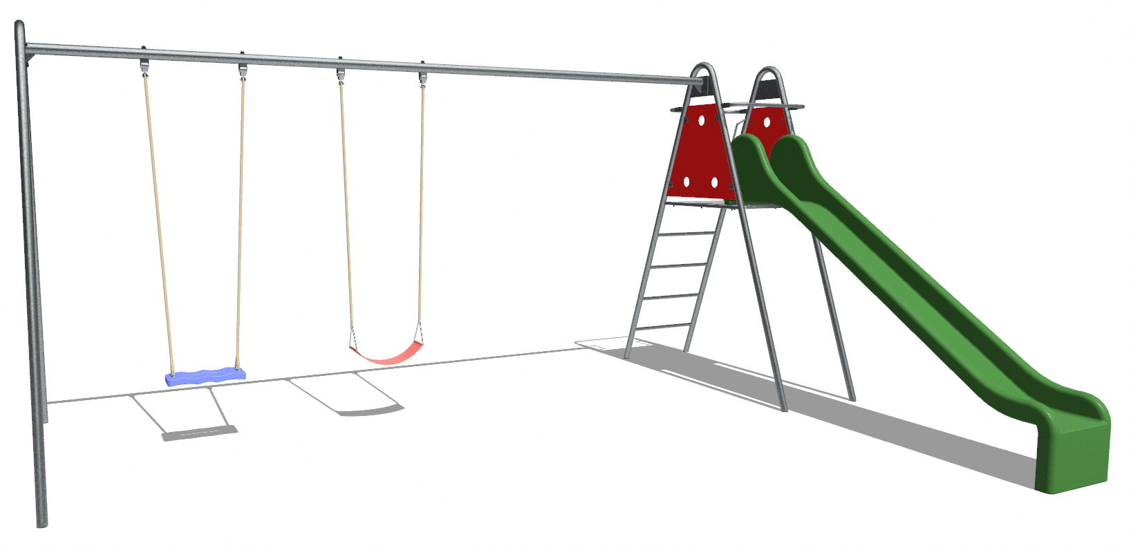 Rutschbahn mit Metallaufstieg und Doppelschaukelanbau zum Einbetonieren Ansicht 2