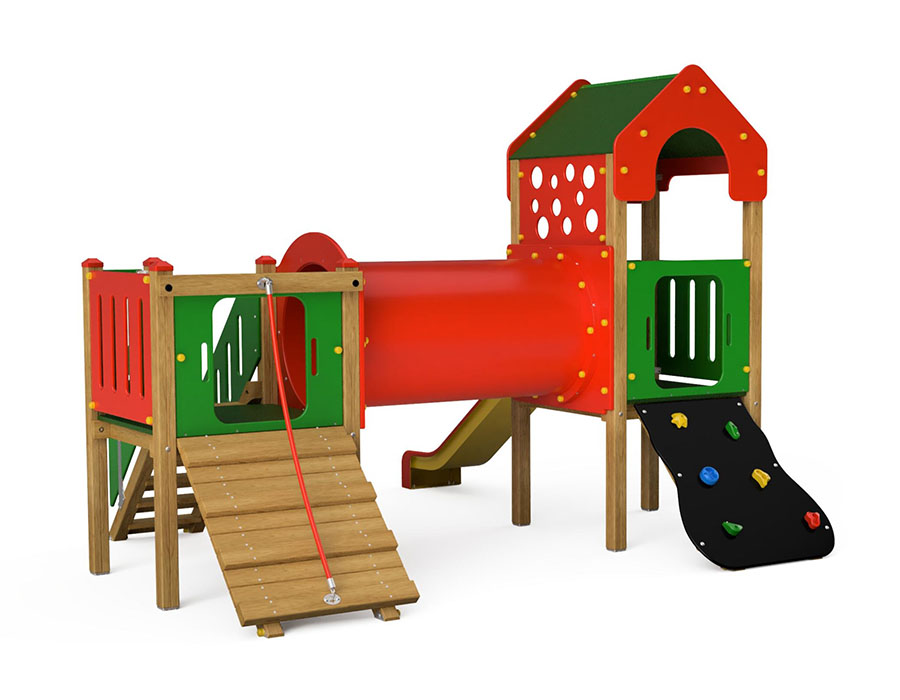 Spielturm-Kombination Crea-Play, Podesthöhen 90 cm, Satteldach, Rutsche Ansicht 3