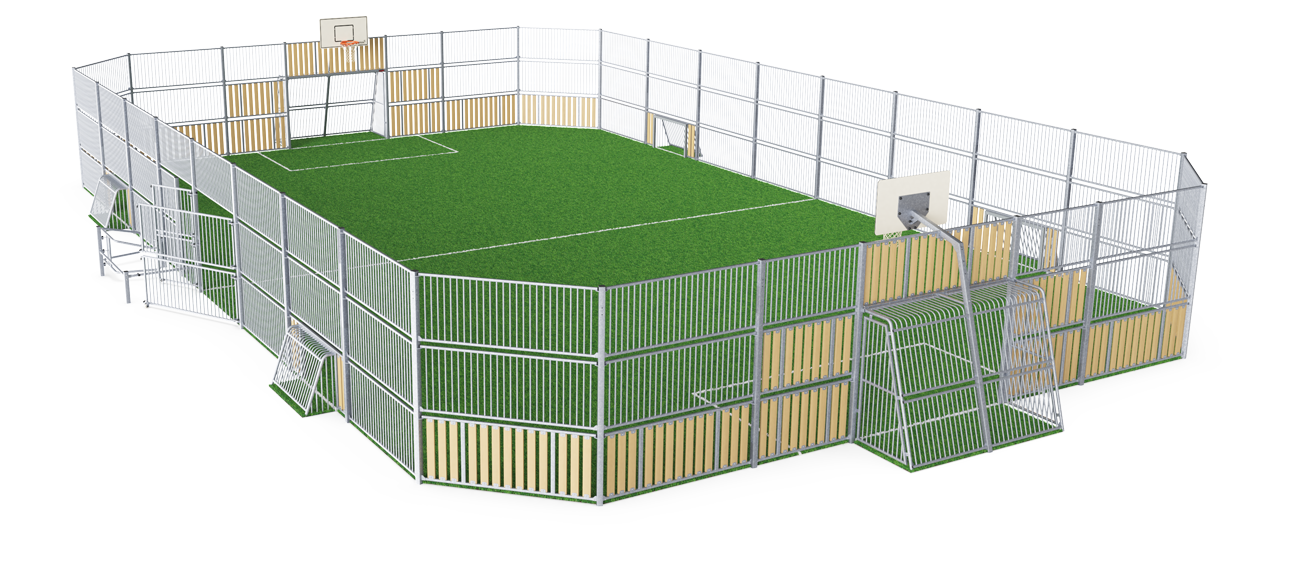 MUGA, 18 x 26 m, Seitenhöhe 3 m, Stahl-Holzoptik FRE600901 Ansicht 2