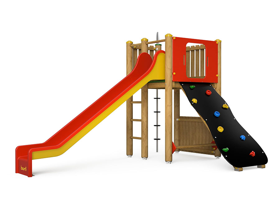 Spielturm-Kombination Rundholz, Podesthöhe 150 cm, Rutsche, mit Kletterstange Ansicht 2