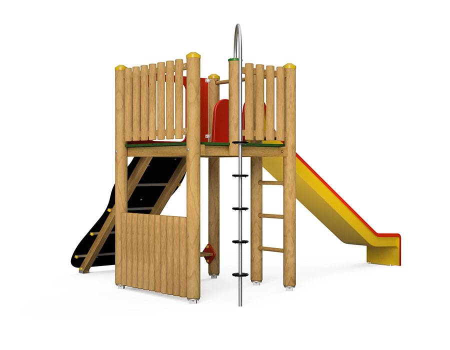 Spielturm-Kombination Rundholz, Podesthöhe 150 cm, Rutsche, mit Kletterstange Ansicht 3