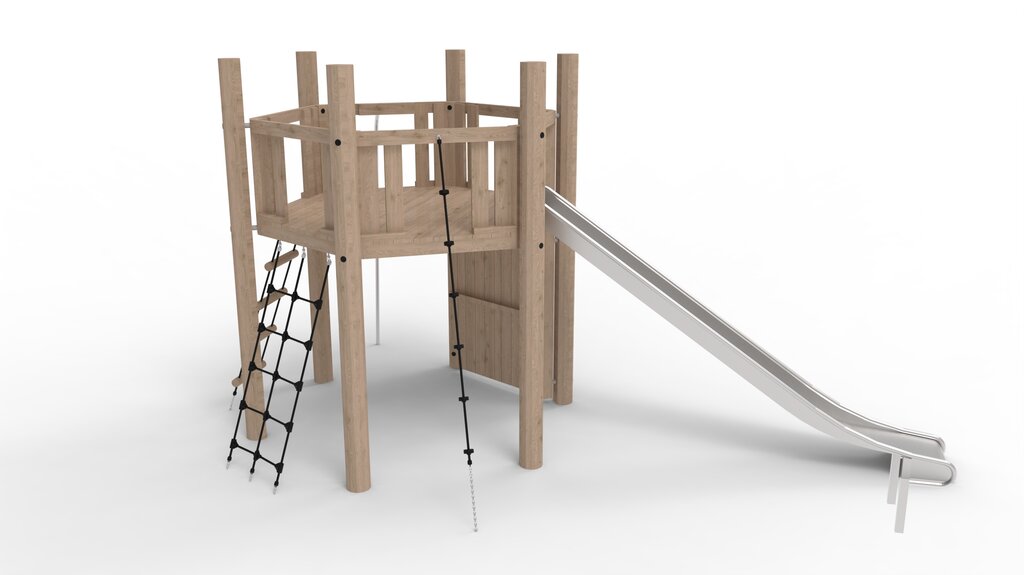 Kletterturm System 6 mit Boden und Rutsche Ansicht 2