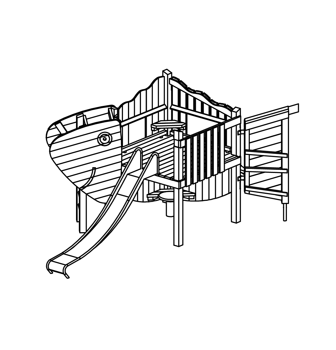 Fisch Berta mit Netz und Rutsche Ansicht 2