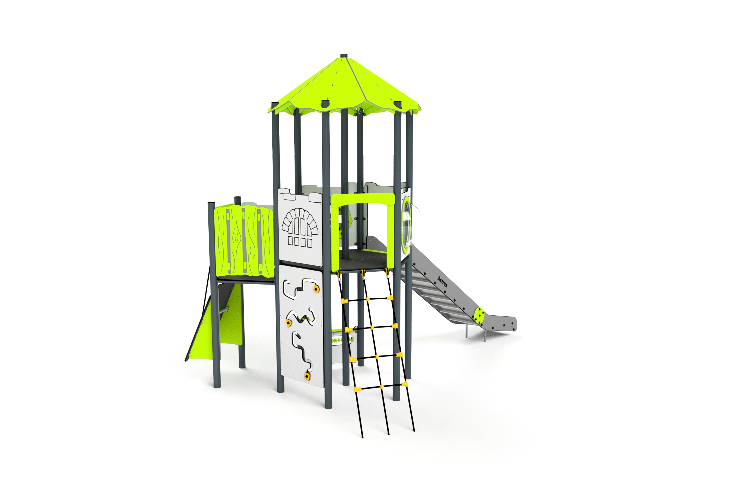 11089 Turm mit Kletterwand, Kletterrutsche, Spielwand und Rutsche Ansicht 3