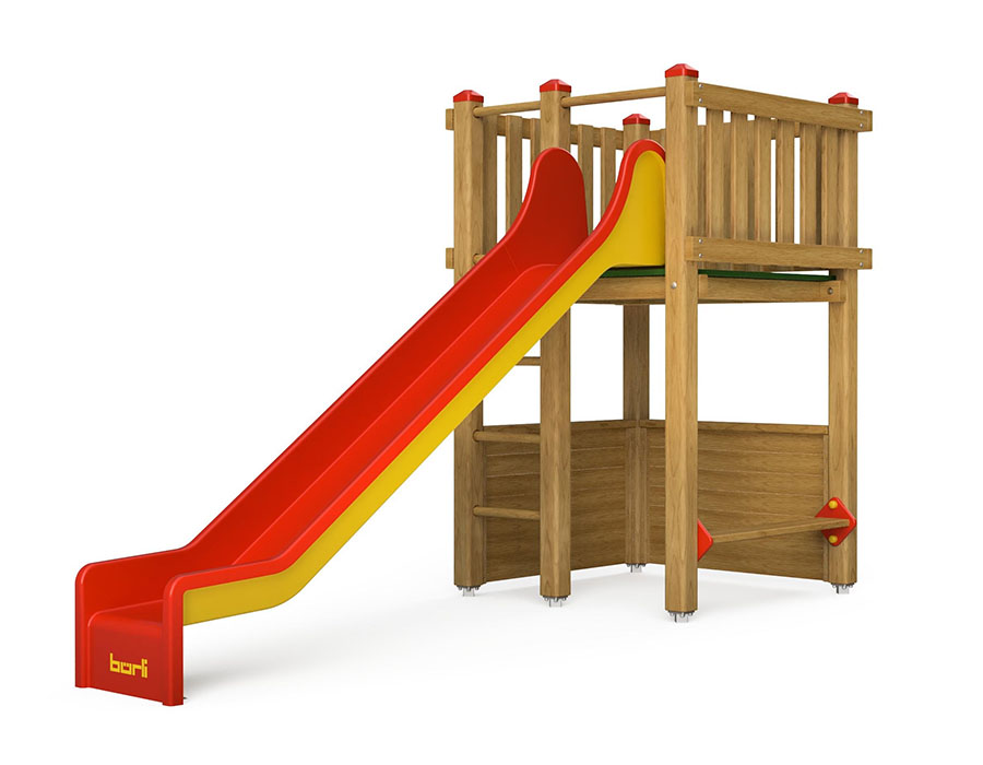 Spielturm-Kombination Kantholz, Podesthöhe 150 cm, Rutsche Ansicht 2