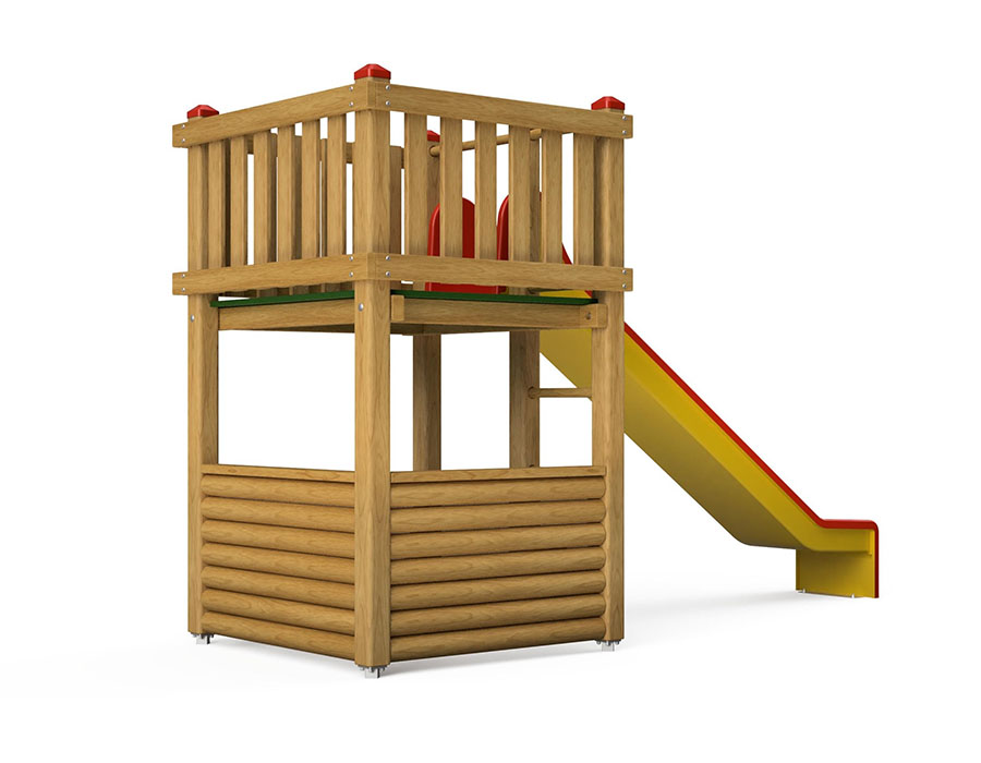 Spielturm-Kombination Kantholz, Podesthöhe 150 cm, Rutsche Ansicht 3