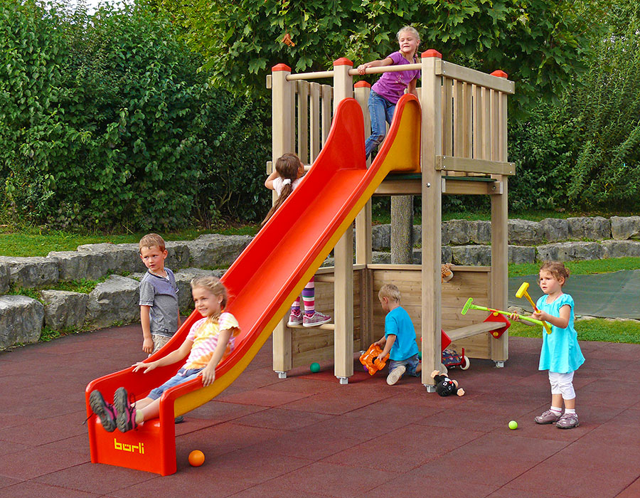 Spielturm-Kombination Kantholz, Podesthöhe 150 cm, Rutsche Ansicht 4