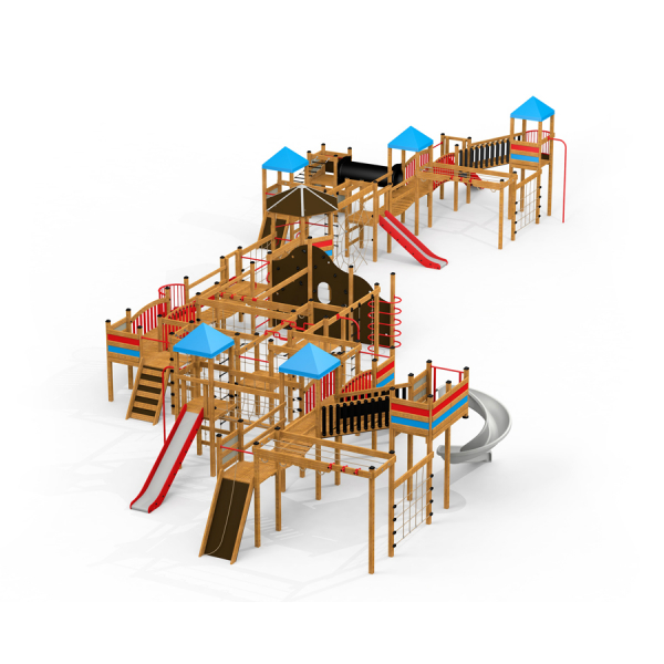 Gigantic Spielplatz mit Spieltürme, Kletterwand, Tunnel und Rutschen Ansicht 2