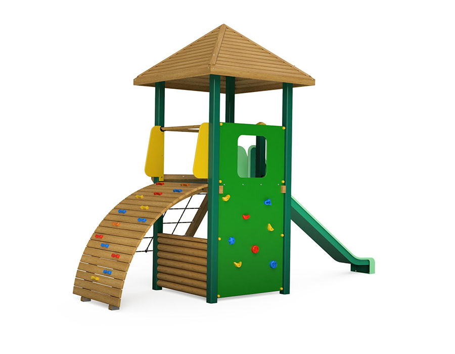Spielturm-Kombination Holz/Aluminium Ansicht 2