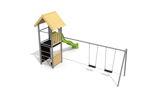 Kletterturm 1 mit 2er Schaukel classic steel, Bimbo Spielplatzgeräte (Hinnen AG)