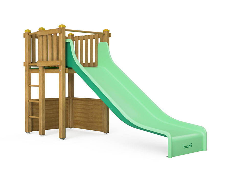 Spielturm-Kombination Kantholz, Podesthöhe 150 cm, Doppelrutsche Ansicht 2