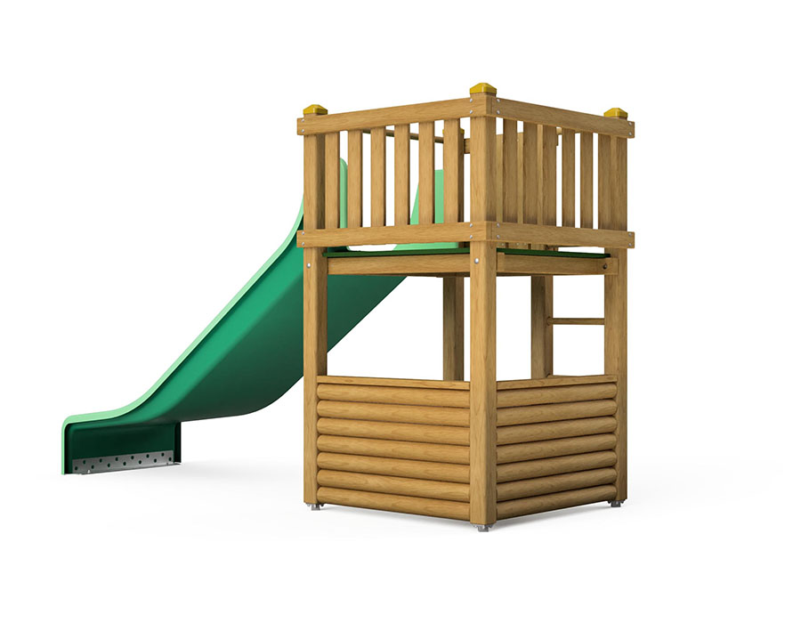 Spielturm-Kombination Kantholz, Podesthöhe 150 cm, Doppelrutsche Ansicht 3
