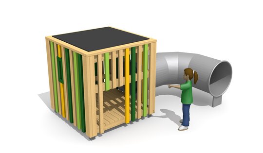 bimbox Spielwürfel MINH mit Kriechröhre - lasiert
