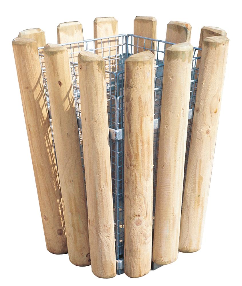 Abfalleimer Holz mit Drahtkorbeinsatz