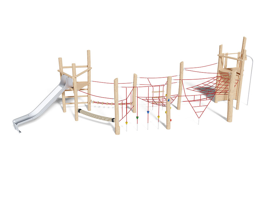 Spielturm-Kombination Robinie, Podesthöhen 150/180 cm, Rutsche Edelstahl, mit Feuerwehrstange Ansicht 2