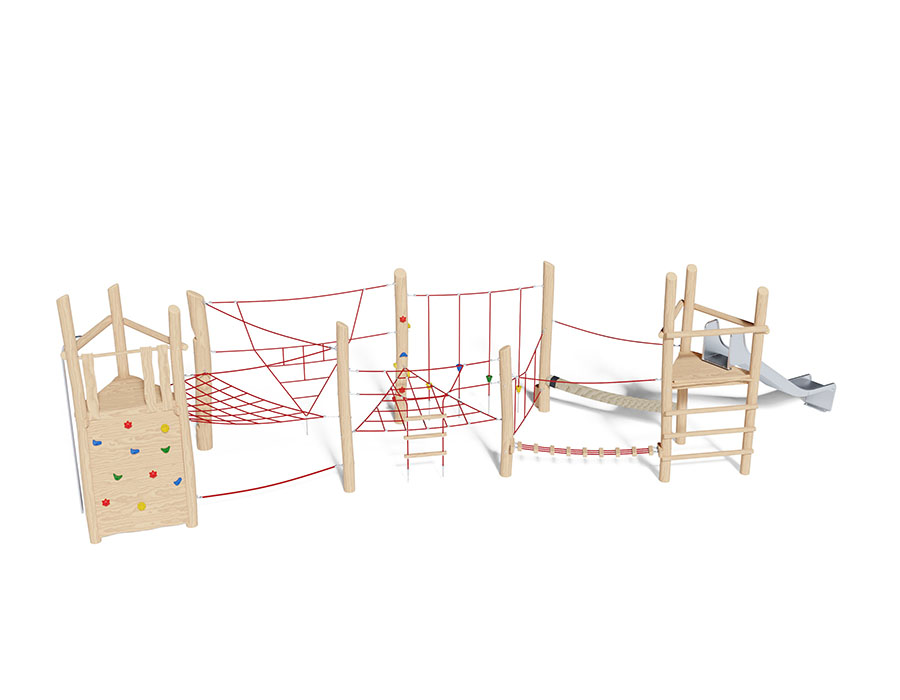 Spielturm-Kombination Robinie, Podesthöhen 150/180 cm, Rutsche Edelstahl, mit Feuerwehrstange Ansicht 3