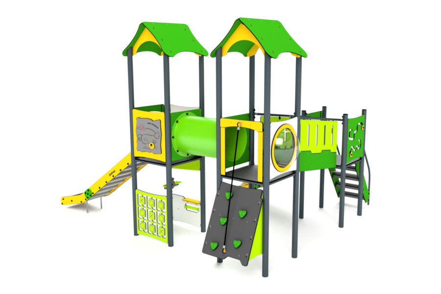 11037 Doppelturm mit Rutschen, Spielwand, Brücke, Kletterwand und Tunnel Ansicht 3