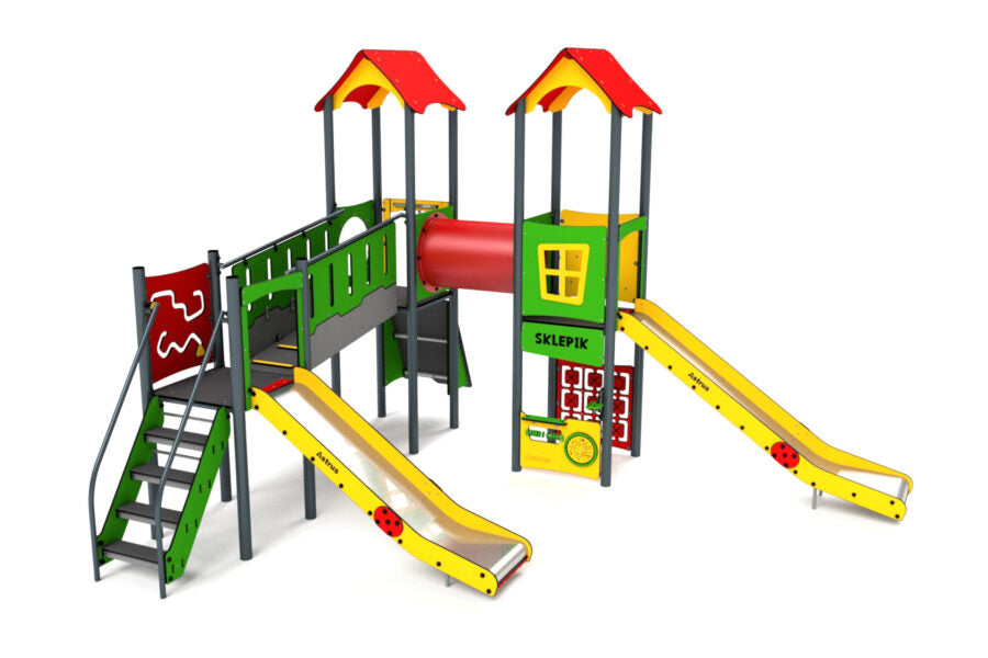 11037 Doppelturm mit Rutschen, Spielwand, Brücke, Kletterwand und Tunnel Ansicht 4