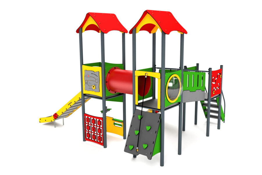 11037 Doppelturm mit Rutschen, Spielwand, Brücke, Kletterwand und Tunnel Ansicht 5