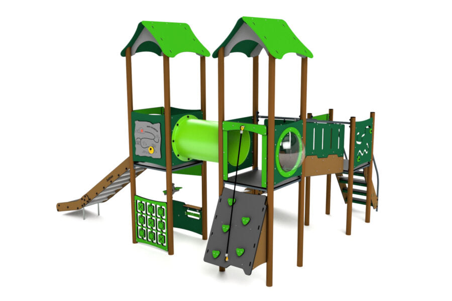 11037 Doppelturm mit Rutschen, Spielwand, Brücke, Kletterwand und Tunnel Ansicht 6