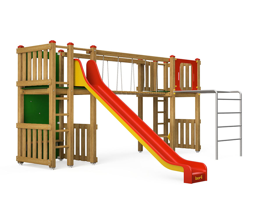 Spielturm-Kombination Eco, Podesthöhen 150 cm, Rutsche Ansicht 2