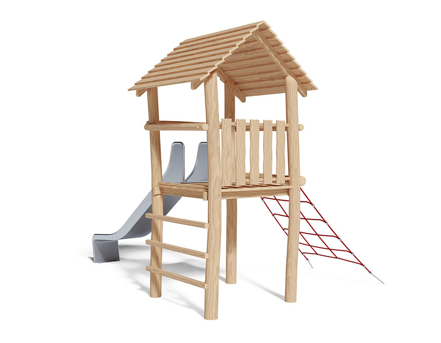 Spielturm-Kombination Robinie, Podesthöhe 150 cm, Satteldach, Rutsche Edelstahl Ansicht 3