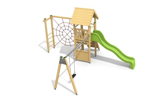 Kletterturm Kombi 1 mit 1er Schaukel Ansicht 1