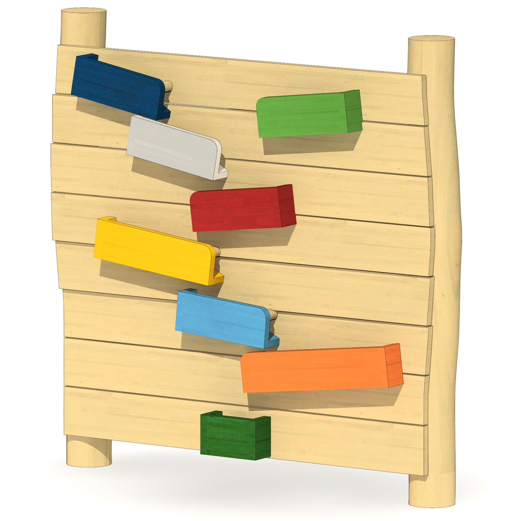Holzwand mit Zick-Zack-Murmelbahn Ansicht 2