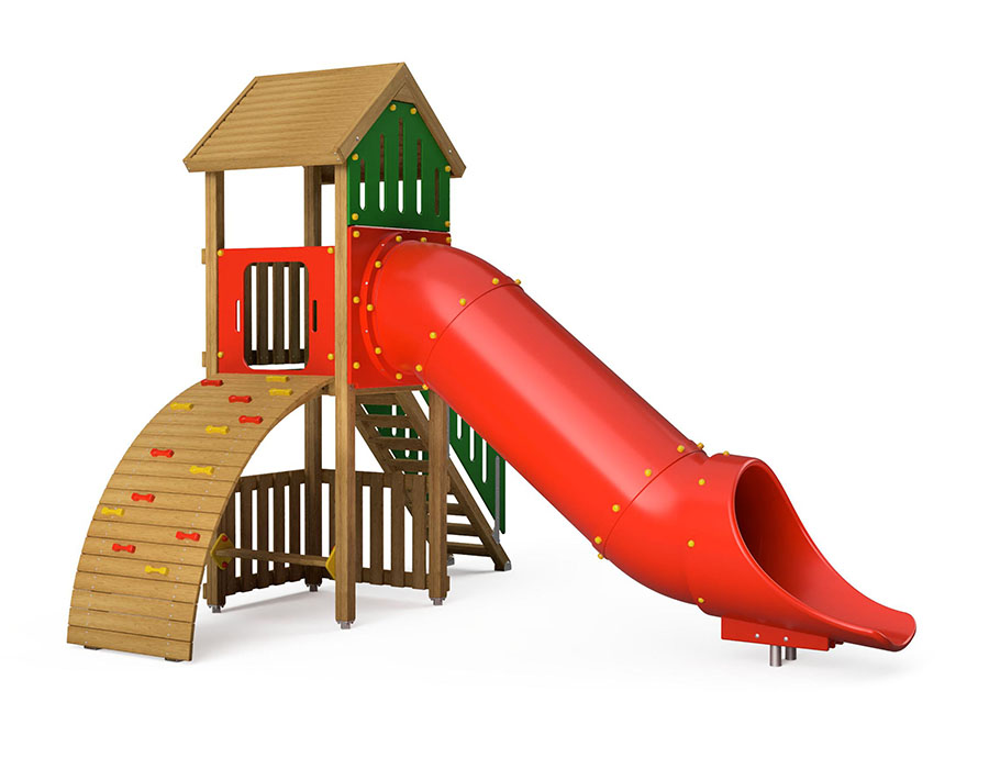 Spielturm-Kombination Eco, Podesthöhe 150 cm, Satteldach, Röhrenrutsche Polyäthylen Ansicht 2