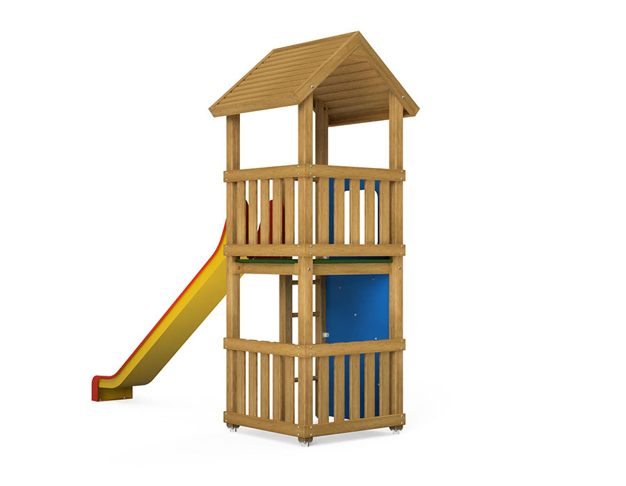 Spielturm-Kombination Eco, Podesthöhe 150 cm, Satteldach, Rutsche, mit Bergsteigerwand und Sprossenaufstieg Ansicht 3