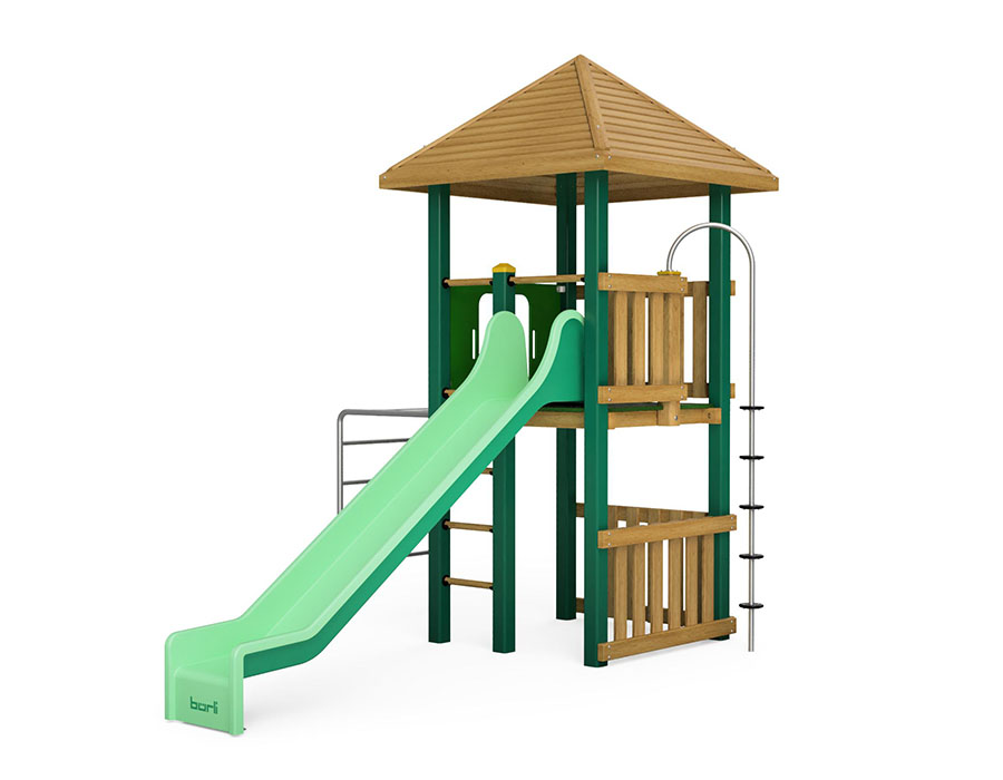 Spielturm-Kombination Holz/Aluminium Ansicht 2