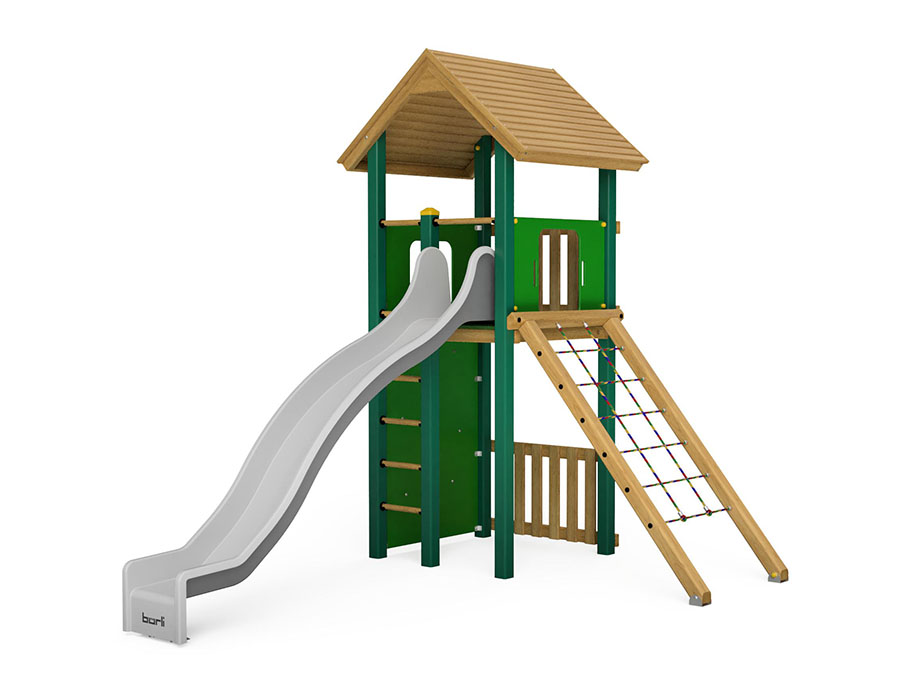 Spielturm-Kombination Holz/Aluminium Ansicht 2