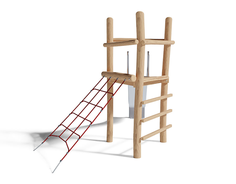 Spielturm-Kombination Robinie, Podesthöhe 150 cm, Rutsche Edelstahl, mit Kletternetz Ansicht 3
