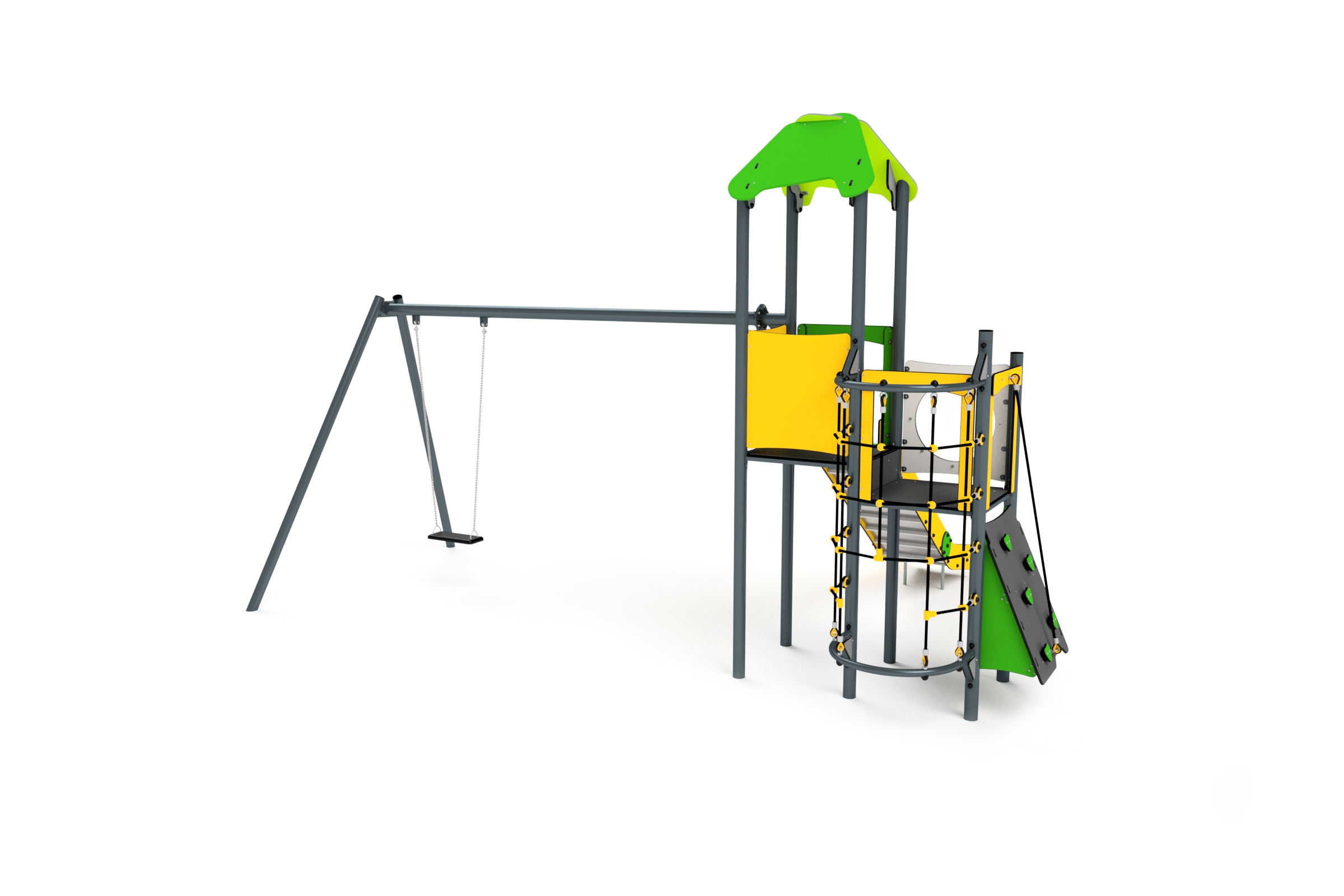 11023 Turm mit Rutsche, Netz, Kletterwand und Schaukel Ansicht 3