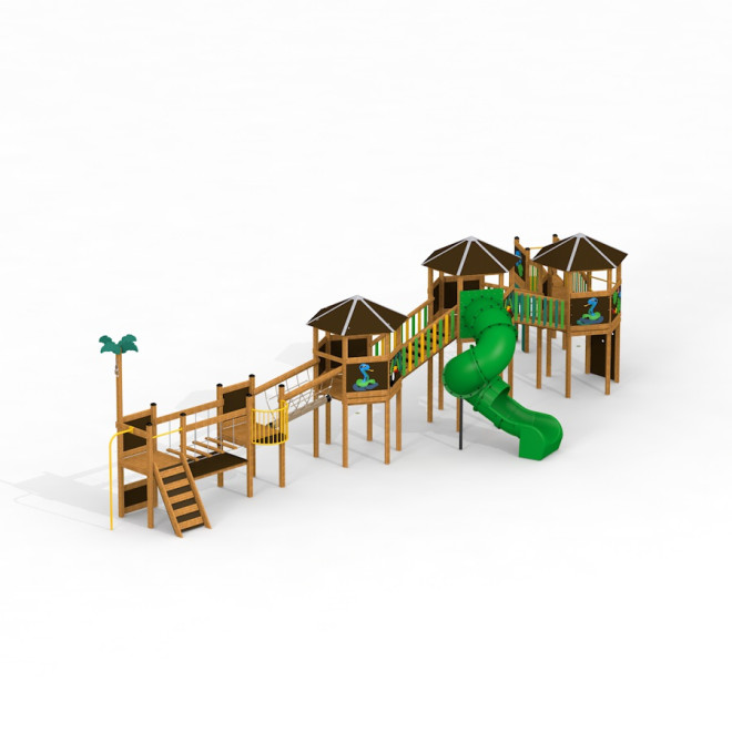 Dschungeldorf Spieltürme mit Spiralrutsche Ansicht 2