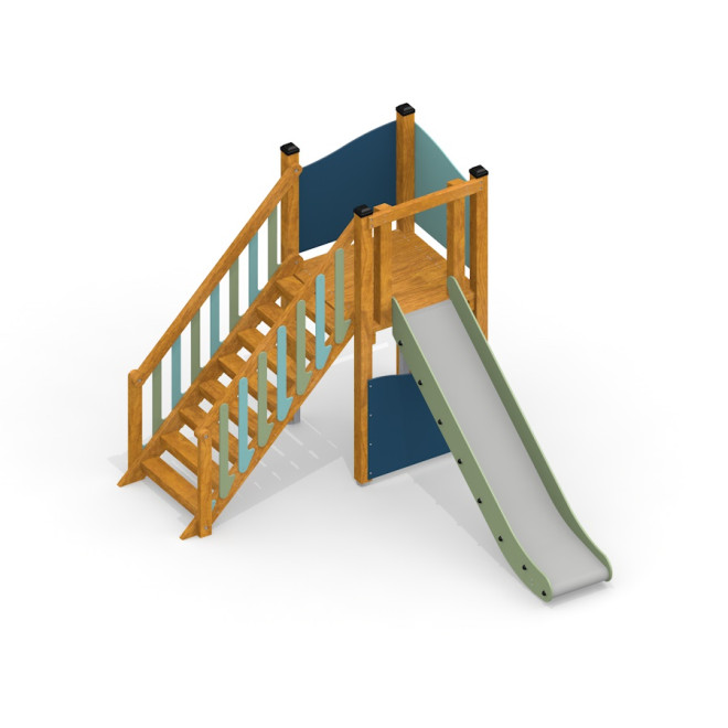 Spielturm mit Rutsche und Treppe Ansicht 2