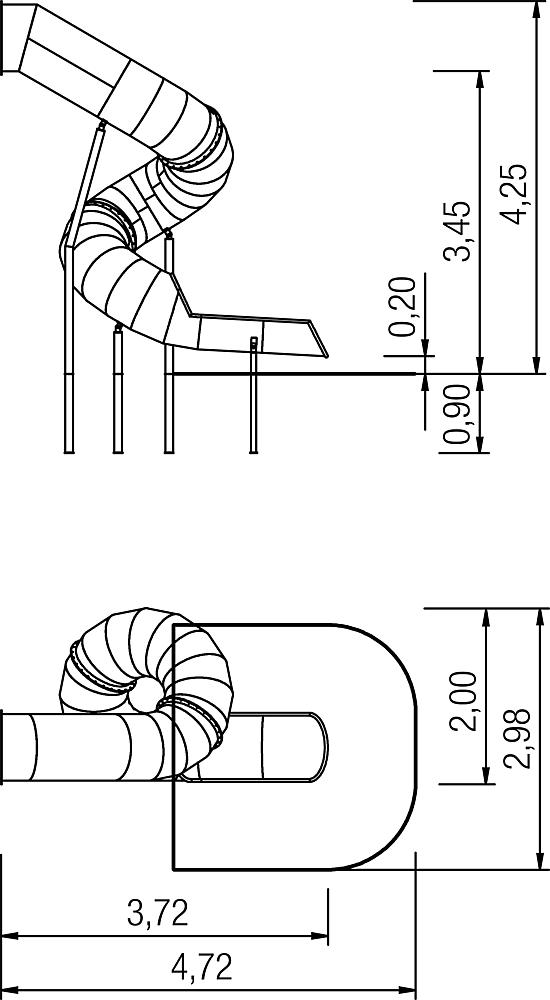 Röhrenanbaurutsche 360 Grad PH 345 cm, links gewendelt, V2A Ansicht 3