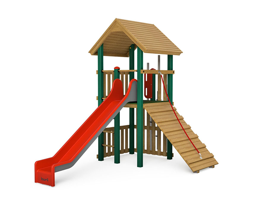 Spielturm-Kombination Holz/Aluminium Ansicht 2
