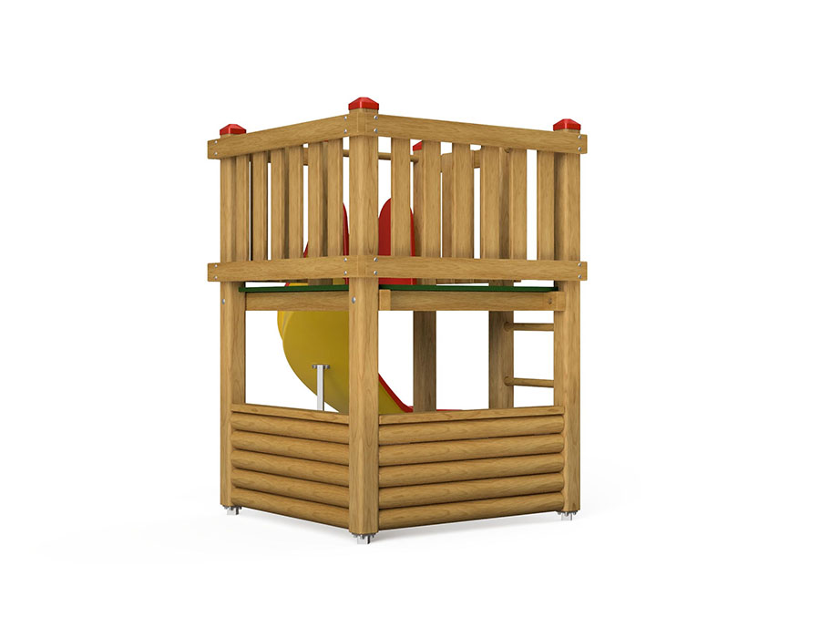 Spielturm-Kombination Kantholz, Podesthöhe 120 cm, Bogenrutsche Ansicht 3