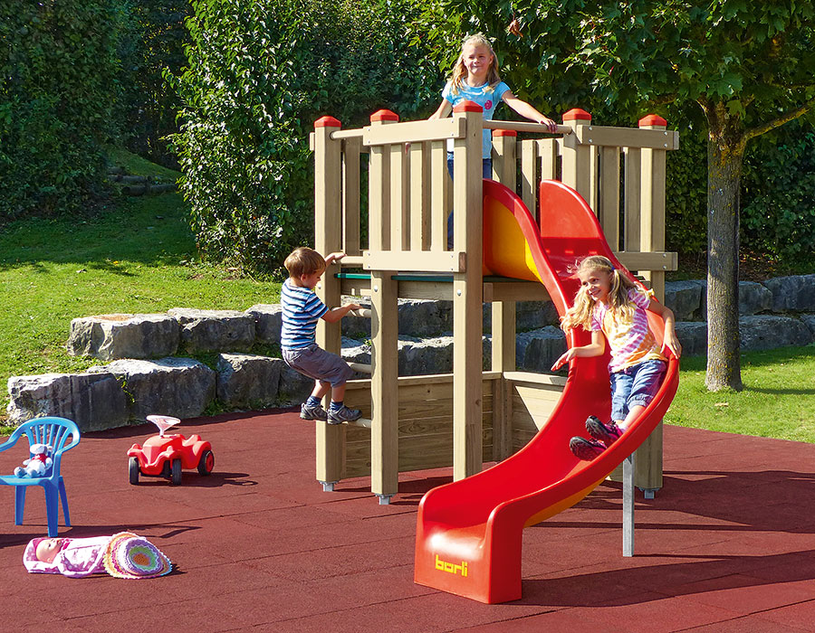 Spielturm-Kombination Kantholz, Podesthöhe 120 cm, Bogenrutsche Ansicht 4