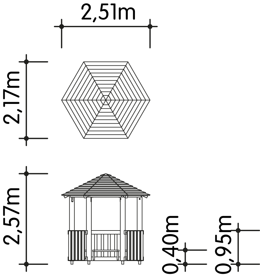 Sechseckhütte Ø2,50m Ansicht 4