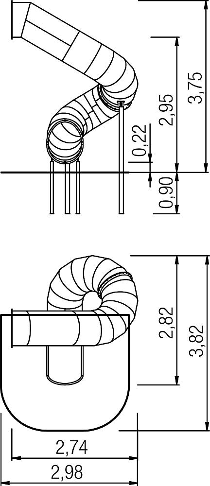 Röhrenanbaurutsche 270 Grad PH 295 cm, links gewendelt, V2A Ansicht 3