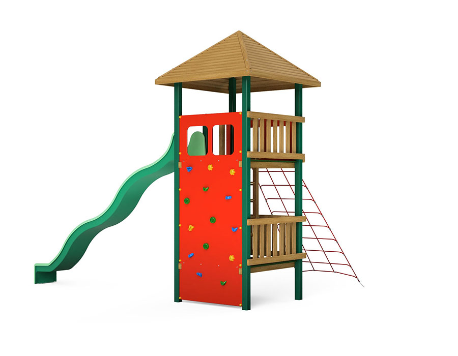 Spielturm-Kombination Holz/Aluminium Ansicht 3