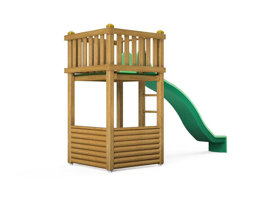 Spielturm-Kombination Kantholz, Podesthöhe 180 cm, Wellenrutsche Ansicht 3